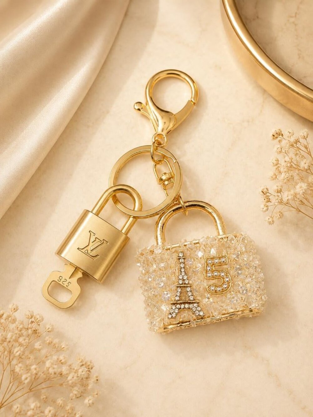 Authentic Louis Vuitton Gold Padlock & Key 🔒 LV Bag Charm Unbranded Keychain
